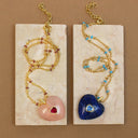 Detailed Gold Bead & Multicolor Enamel Accent Chain Necklace, NLG1074
