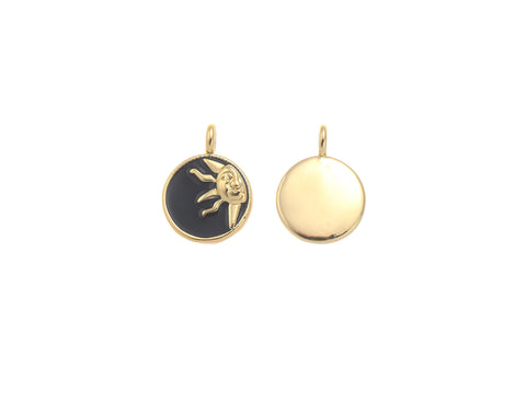 18k Gold Black/ enamel Sun Pendant, Sun Medallion, Sun Pendant, Sun Charm, Sun God Charm, CPG1605
