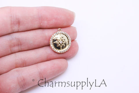 Gold Cz Starburst Tag Pendant, 15mm, Gold Round Celestial Jewelry Tag, Jewelry Starburst Pendant, 1 pc or 10 pcs WHOLESALE,CPG227