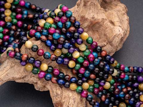 Multi Color Tiger eye Round Beads, 6mm, 8mm, 10mm, full strand, Protection, Courage and Strength 6R020, 8R025, 100R18