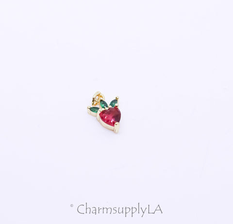 Gold Dainty Cute Strawberry Charm, Tropical Fruit Charm, Summer Vibe, 1 pc or 10 pcs, WHOLESALE,CPG828