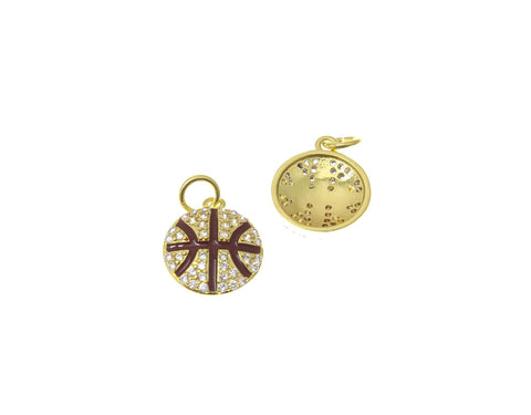 18k Gold Basketball, CZ Basketball Fan Charm, Cute Sports Charm, Basketball for girls, Basketball charm CPG2260