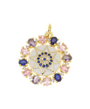 Gold Evil Eye Star Flower Pendant,Circle Evil Eye Amulet Star CZ Charm,Gold Star Multi Color Stone Charm,Jewelry Making Supply,CPG759