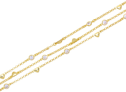 14k Gold Diamond By Yard Heart Chain,Heart Chain For Jewelry Making,CZ Heart Diamond By The Yard  Chain For Necklace And Bracelet,CHG115