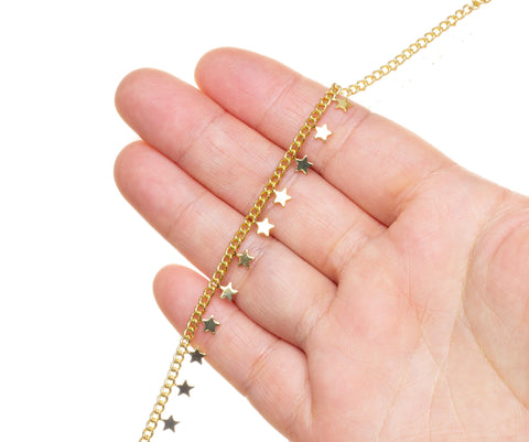 Gold Star Curb Link Chain,Star Gold Chain For Jewelry Making,Star Curb Link Gold Chain,Shiny Gold Star Chain,CHG0072
