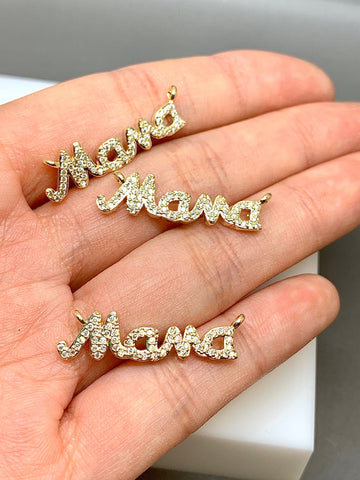 Gold or Silver Mama cz set cursive wordings pendant, Mother’s Day, Mother’s Day Gift, MAMA, Love Our Moms, 1 pc or 10pcs, Wholesale,CNG030