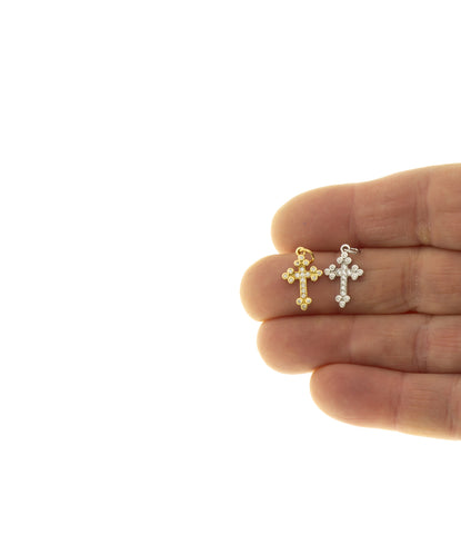 Cross Charm In Gold Or Silver,Pave CZ Cross Pendant,Religious Jewelry,Sparkly CZ Cross Pendant, CPG067,CPS067
