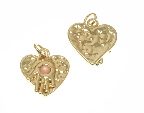18k Gold Plated Hamsa Charm With Blue or Pink stone, Hamsa Amulet Charm For Necklace And Bracelet, Hamsa Protection Pendant, CPG1365BP