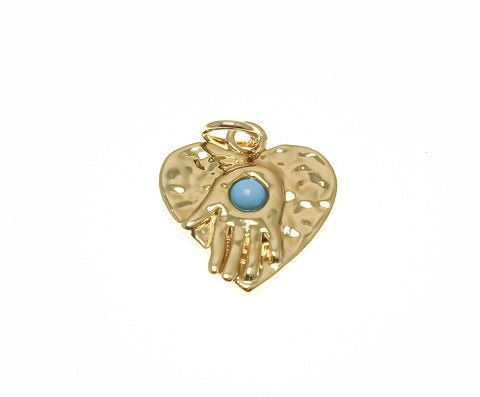 18k Gold Plated Hamsa Charm With Blue or Pink stone, Hamsa Amulet Charm For Necklace And Bracelet, Hamsa Protection Pendant, CPG1365BP