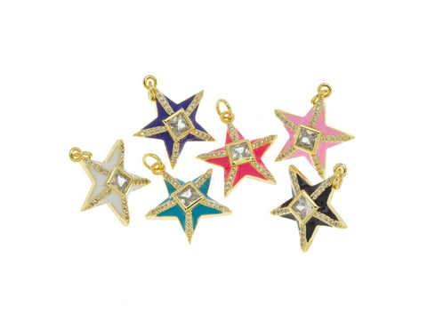 Gold Enamel Pave CZ Star Charm,CZ Gold Star charm,Star Charm For Jewelry Making,Gold Star Charm For Necklace,CPG725