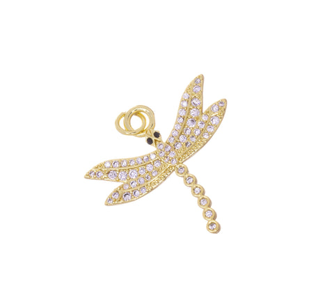 Dragonfly Charm For Necklace,Gold Dragonfly Charm,CZ Dragonfly Charm For Jewelry Making,CZ Gold Insect Charm,Charm For Insect Lovers,CPG2337