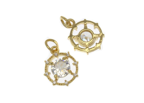 18k Gold Circle Shape Charm With CZ,Round Disc CZ Charm,Dainty Super Sparkly Charm,CPG2496