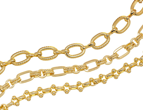 Oval And Round Ribbed And Smooth Gold Chains,wholesale Gold Chains For Jewelry Making,Rolo Link Gold Chain,CHG052,CHG053,CHG054