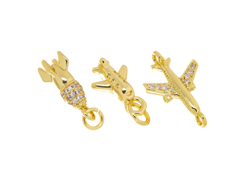 Gold Airplane Charm, Small Gold Rocket And Airplane,Charms For Jewelry Making,Necklace,Bracelet,Earrings CPG771-CPG2185-CPG2191