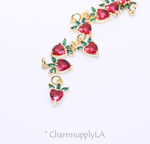 Gold Dainty Cute Strawberry Charm, Tropical Fruit Charm, Summer Vibe, 1 pc or 10 pcs, WHOLESALE,CPG828
