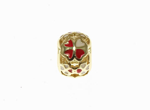 18k Gold Red Flower Spacer, Heart Details, Heart Cut Out Spacer Bead, Thick Band Spacer For Jewelry, SPG106