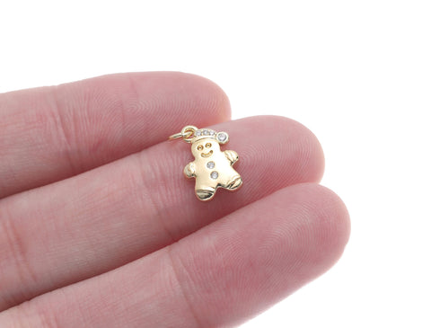 18k Gold or Silver Gingerbread man Charm, CZ stones, CZ Pave, Christmas Charms, Christmas pendants, Gingerbread, CPS1619, CPG1619
