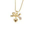 Gold Ribbon Bow Tie Heart Charm,Bow Tie CZ Gold Charm,Ribbon Bow Tie Heart Charm For Necklace Or Earrings,CZ Bow Tie Heart Charm,CPG2520