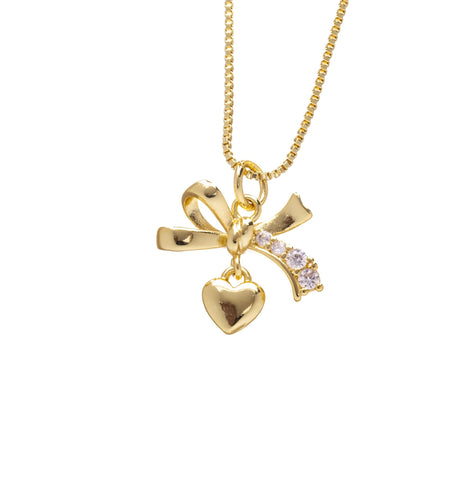Gold Ribbon Bow Tie Heart Charm,Bow Tie CZ Gold Charm,Ribbon Bow Tie Heart Charm For Necklace Or Earrings,CZ Bow Tie Heart Charm,CPG2520