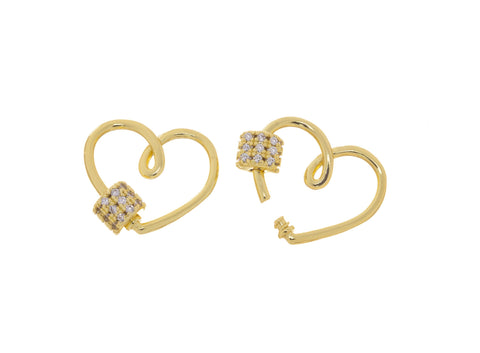 Small CZ Heart Lobster Carabiner Screw Clasp,Pave Heart Clasp For Necklace And Bracelet,CLG168