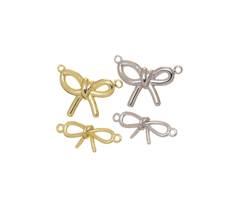 Gold Or Silver Ribbon Bow Tie Connector Charm,Gold Bow Tie Connector Charm,Bow Tie Ribbon  For Jewelry Making,CNG122-CNS122-CNG125-CNS125