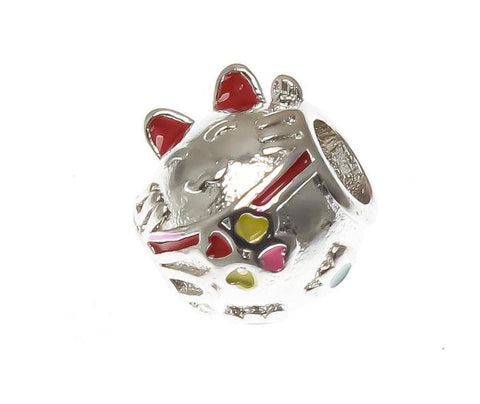 18k Good Luck Cat Spacer Gold or Silver, Maneki-Neko, Lucky Cat, Money Cat, Good Luck Cat, SPG096