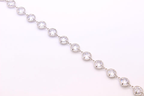 18k Gold Plated or Silver CZ Cubic Zirconia Stone Link Chain, Large CZ Stone, Chain Sold by the Foot, CHG1068, CHS1068