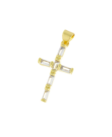 Gold Baguette Cross Charm,Pave Gold Cross Pendant,Religious Gold Jewelry,CZ Gold Cross Charm,CPG689