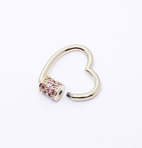 Gold Light Lavender Amethyst cz Heart Carabiner Lock, 20mm, Screw on clasp, Open Heart Lock, 1pcs or 10 pcs, WHOLESALE