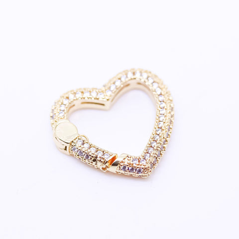 Gold, Silver or Gunmetal Small Full Pave Heart Spring Gate Ring, Double Sided, 20mm, 1 pc or 10 pcs, WHOLESALE