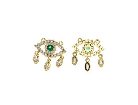 Gold Pave Evil Eye Connector Necklace Charm,CZ Evil Eye Connector Charm,Evil Eye Connector With Baguette CZ,CNG057