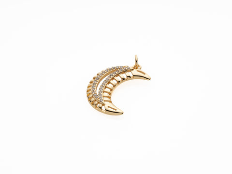 Gold Crescent Moon Charm CZ Micro Pave, Luna, Crescent Moon Pendant, Crescent Moon Bracelet, Cubic Zirconia Charm Crescent Charm CPG1095