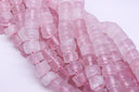 Natural Matte Finish Pink Rose Quartz Rondelle Beads, 10x6mm, Matte Tyre Beads, 15.5 inches, Full Strand