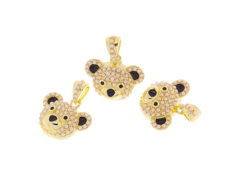 Baby Bear Gold Charm With Pearls,Bear Charm For Necklace,Pearl Bear Gold Pendant,CPG1150