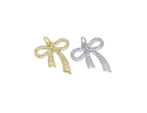 Ribbon Bow Tie Pave CZ Charm,Minimalist Ribbon Bow Tie Charm,Timeless Bow Tie Charm For Jewelry,CPG662,CPS662