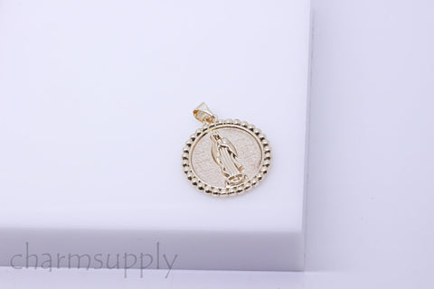 Gold Virgin Mary Round Trimmed Plain Pendant, 22 mm, Religious Theme Jewelry, 1 pc or 10 pcs, WHOLESALE,CPG398