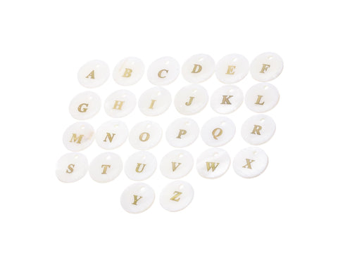 MOP Shell Inlay Monogram Initial Letter Charm,Disc Circle Alphabet initial Charm For Jewelry Making,MOP Round Monogram Letter Charm,CPG812