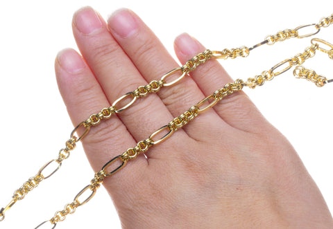 Gold Oval And Round Alternating Link Chain,Oval Gold Chain For Jewelry Making,CHG104