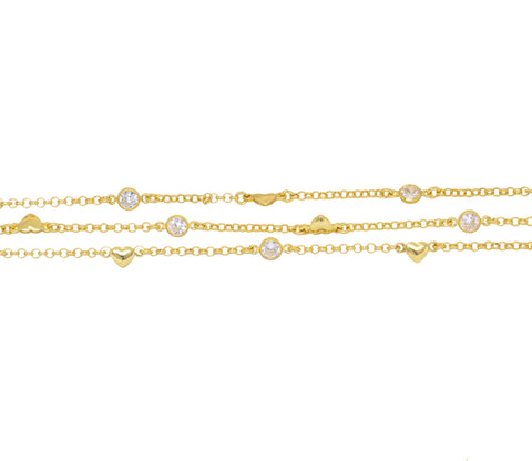 14k Gold Diamond By Yard Heart Chain,Heart Chain For Jewelry Making,CZ Heart Diamond By The Yard  Chain For Necklace And Bracelet,CHG115