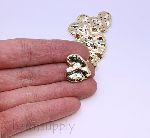 Gold Textured Wavy White or Rainbow cz Heart Pendant, 16mm, Gold Hearts Charms, Two options Color cz, 1 pc or 10 pcs, WHOLESALE,CPG211