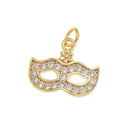 Gold Masquerade Musk Charm,Masquerade Pave Mask Gold Pendant,Gold Mask Charm With CZ,Halloween Mask Charm For Necklace,CPG1489