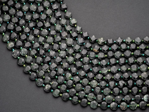 Natural Green Russian Jade Star Cut Disc Beads, 10mm disc, Natural Russian Jade beads, Russian Jade Stone, Full Strand, DS007