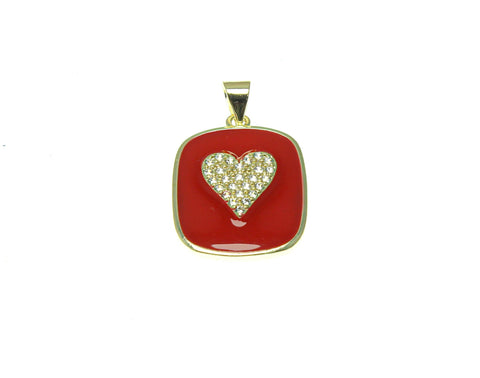 18k Gold Rectangle Dog Tag, CZ Heart Charm, Dog Tag CZ Heart Charm For Jewelry Making, Pave Heart Dog Tag Charm, CPG2341