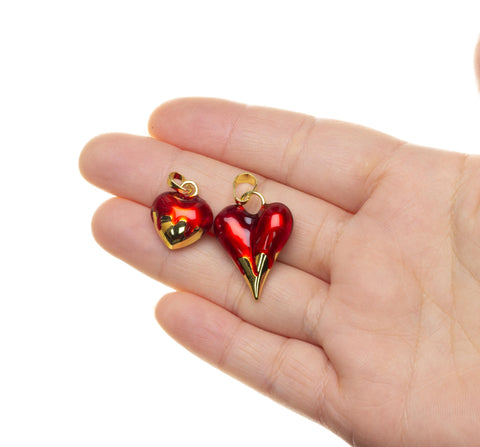 Puff Heart Charm For Valentine's Day,Shiny Puff Red Heart Charm For Jewelry Making,Gold And Red Valentine's Day Heart Charm ,CPG1737-1738
