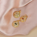 Marquise Disc Charm, Gold Micro Pave CZ Charm,Dainty Evil Eye Pave Gold Charm,CPG122