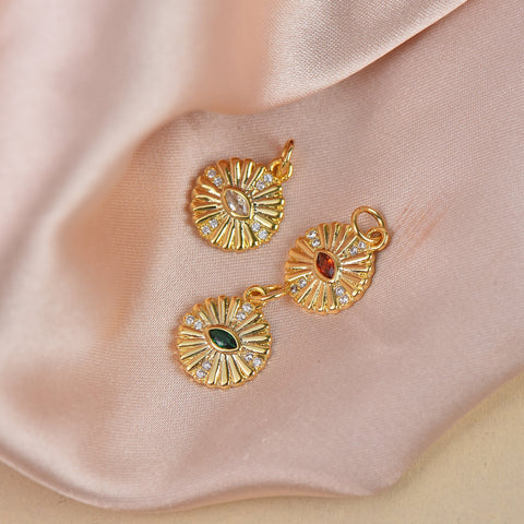 Marquise Disc Charm, Gold Micro Pave CZ Charm,Dainty Evil Eye Pave Gold Charm,CPG122