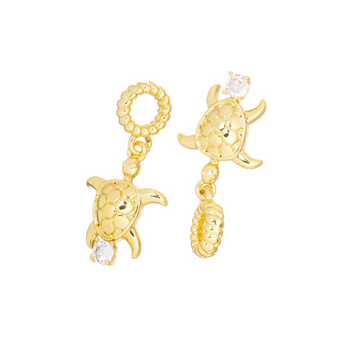 Sea Turtle Golden Charm With CZ,Turtle Charm For Necklace,Sealife Turtle Charm,Nautical Jewelry Making Charm,CPG2478