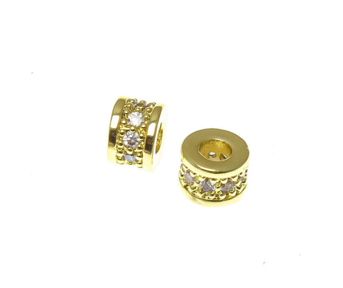 18k Gold Spacer With CZ, Disc CZ Gold Spacer or Slider, 2 Different Size Round Spacers, 9mm,3mm, SPG082,SPG083