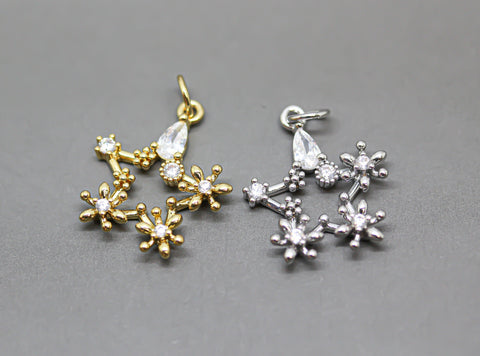Gold or Silver Fancy Open Star Pendant, 12x20mm celestial star charm, Delivate cz star charm, 1 pc or 10 pcs, WHOLESALE,CPG232,CPS232