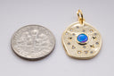 Gold Blue Opal Starburst cz pendant, 16x18mm, Organic Oval shape Charm, Opal jewelry, CPG329
